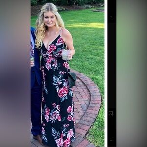 Lulu’s Floral Rose Black Maxi Formal Dress